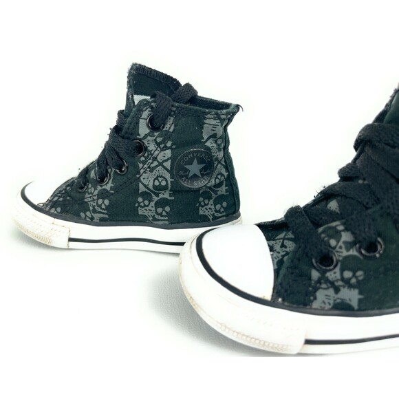 Toddler Boy's Converse All Star Black And Gray Skull High Top Shoes Size 4 - Picture 7 of 8